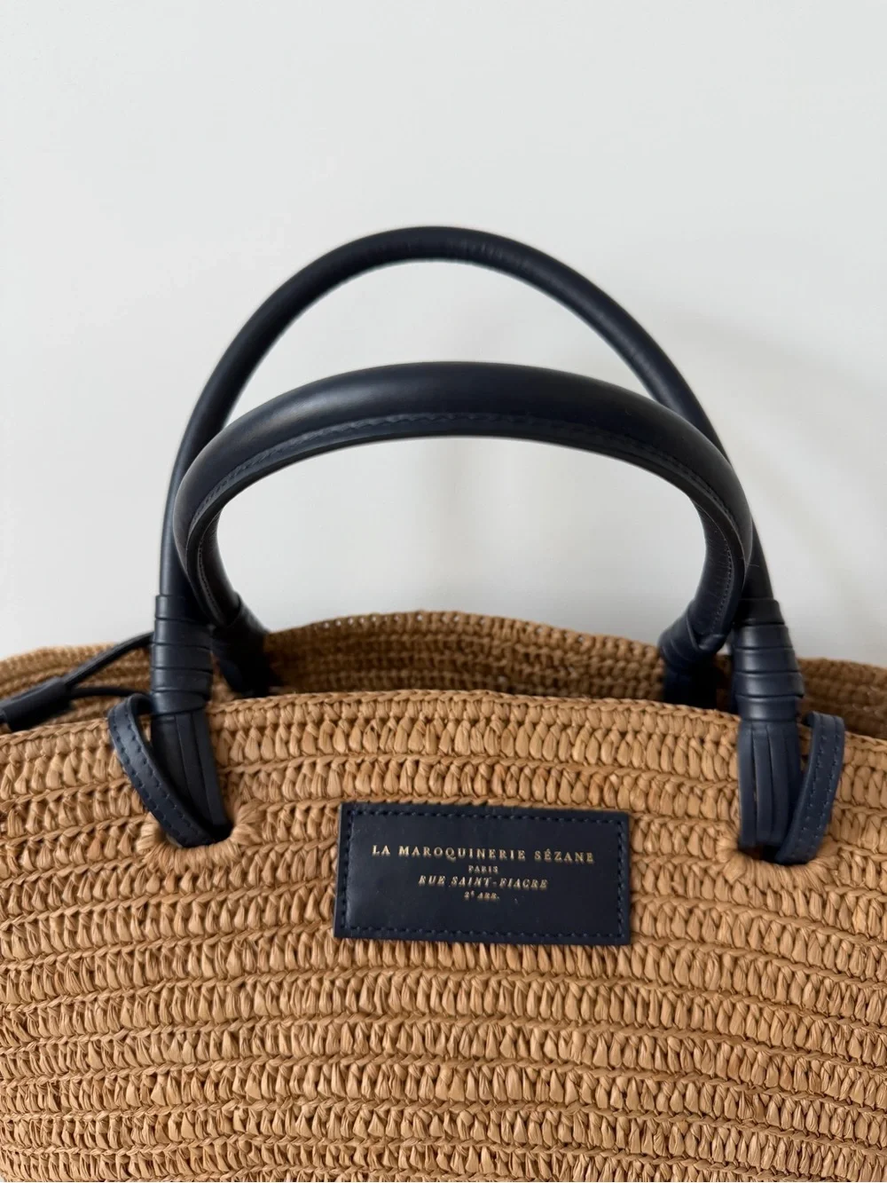 Sézane Justine Basket Bag in Deep Natural Raffia and Navy Handles - Picture 6 of 15
